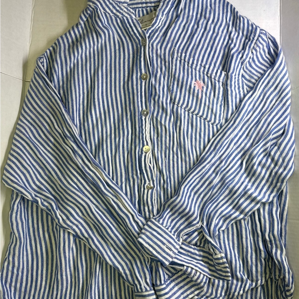 Kut from the Kloth Blue & White Striped Long Sleeve Tee
